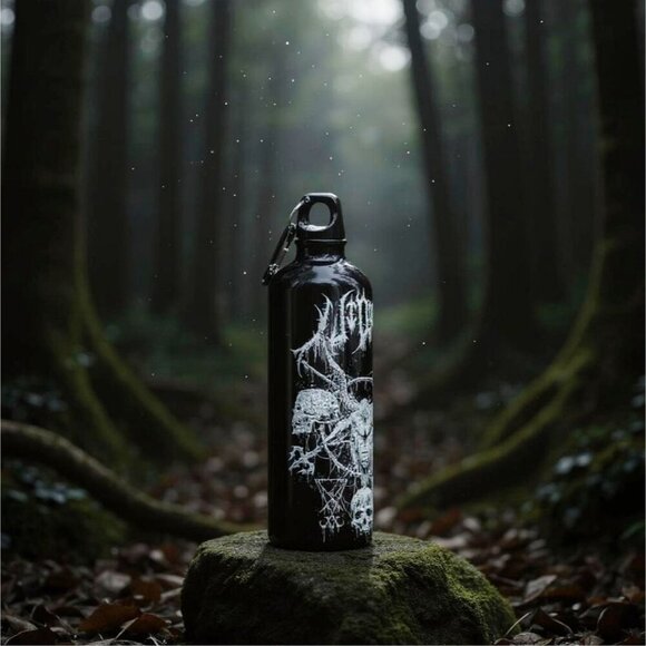 Widow ✦ Occult Gothic Metal Water Bottle ✦ Skull Goat Design 22oz Alt-Core NWT - Picture 6 of 10